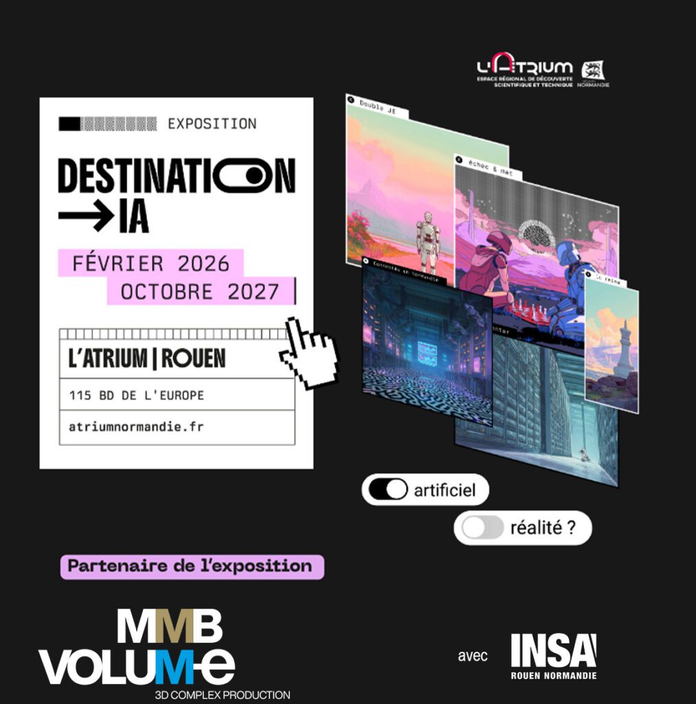 Affiche MMB VOLUM-e lors de l'expo Destination IA à l'Atrium de Rouen